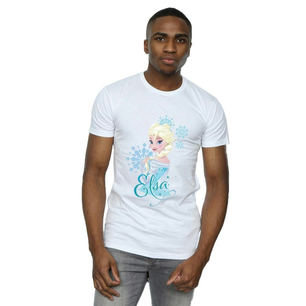 Disney Mens Frozen Elsa Snowflakes T-Shirt - White