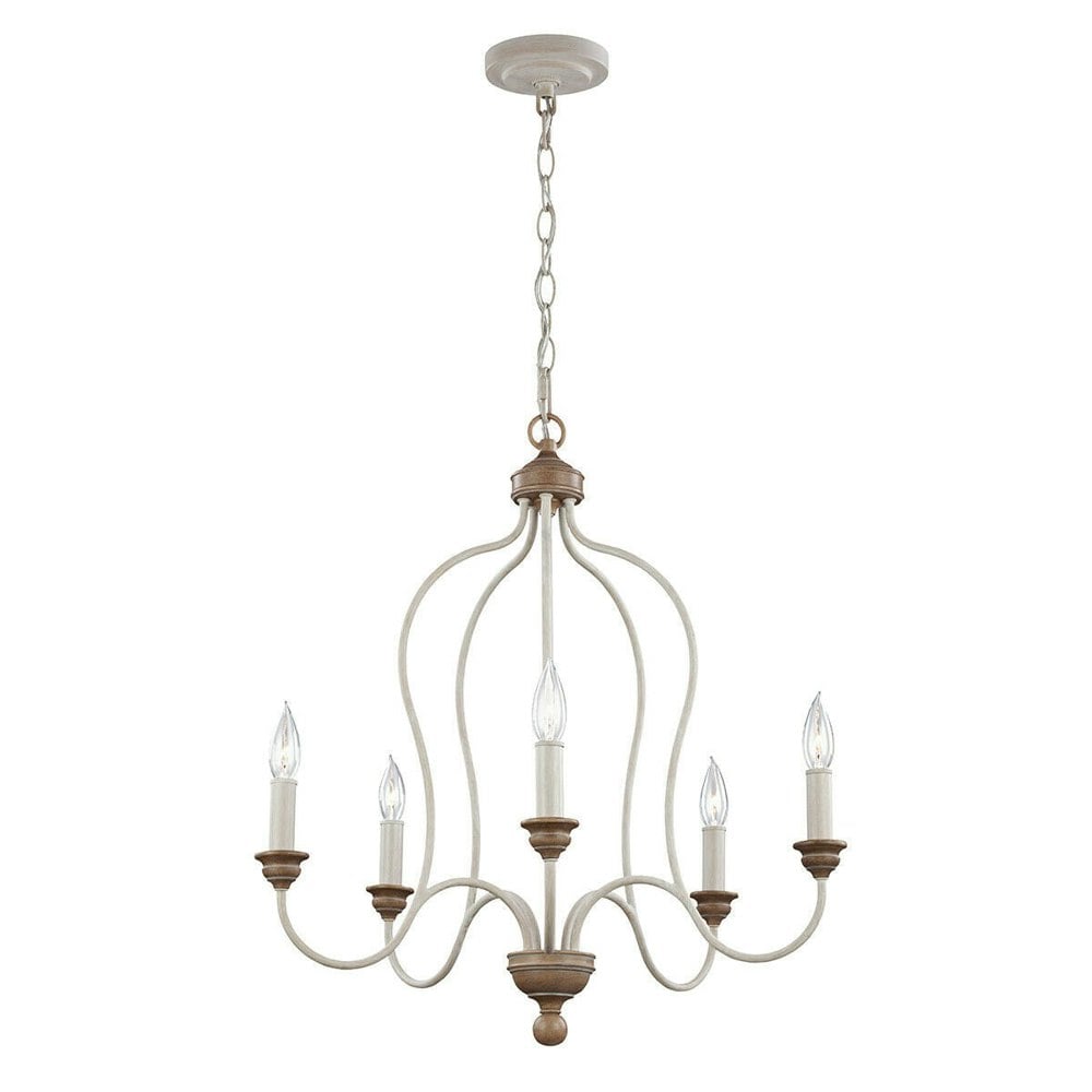 5 Bulb Chandelier Hanging Pendant LIght Chalk Washed/Beachwood LED E14 60W Bulb Loops