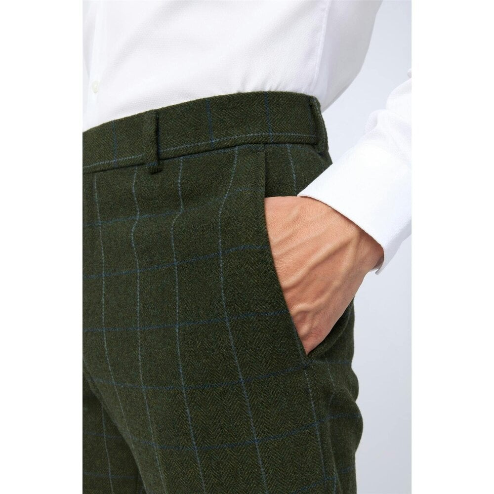 Antique Rogue Tailored Fit Hooper Green and Blue Check Trousers