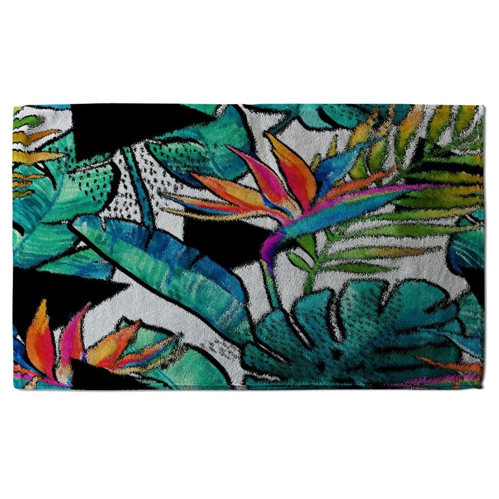 Benjamin Tate Design tropical leaves and flowers with contour (Bath Towel)