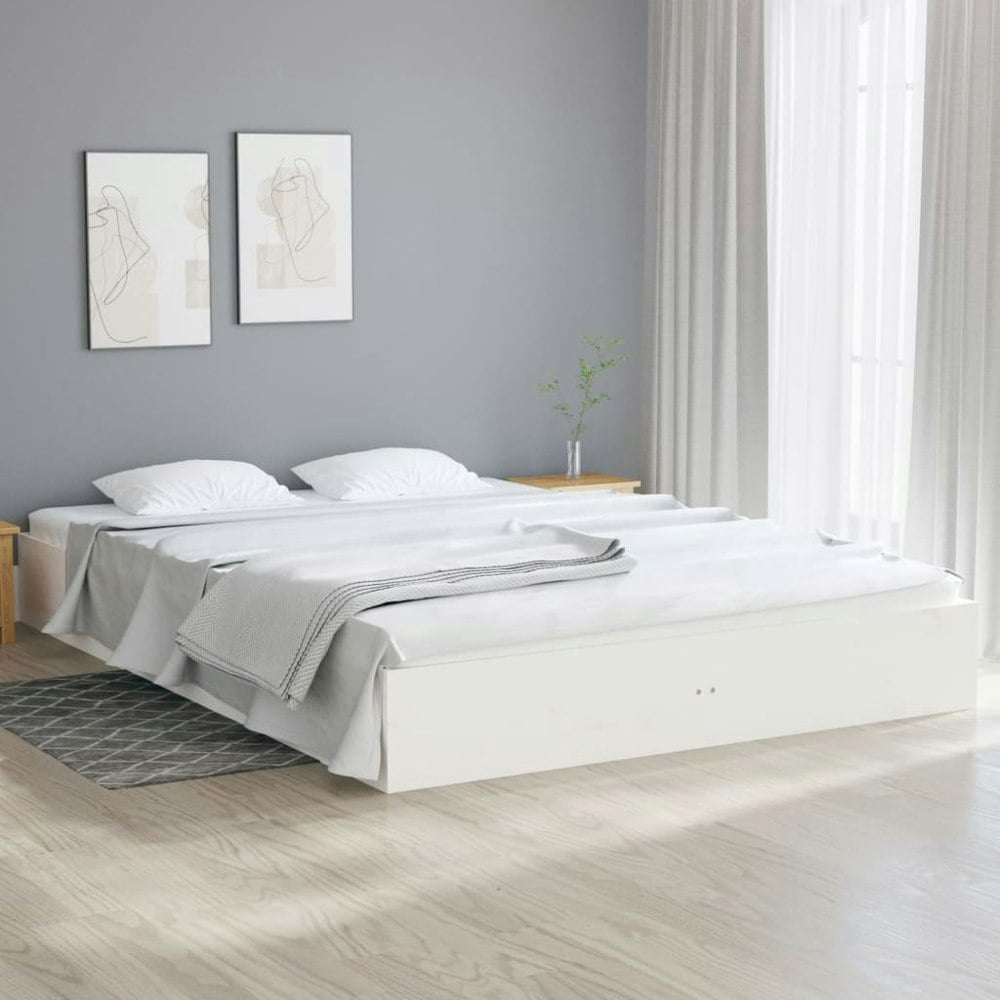Berkfield Bed Frame White Solid Wood 180x200 cm Super King Size