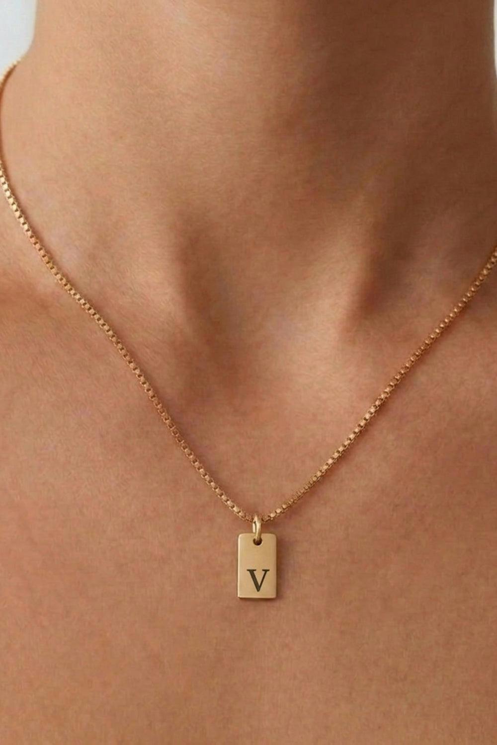 Serla Initial Pendant Gold Plated Necklace Letter V