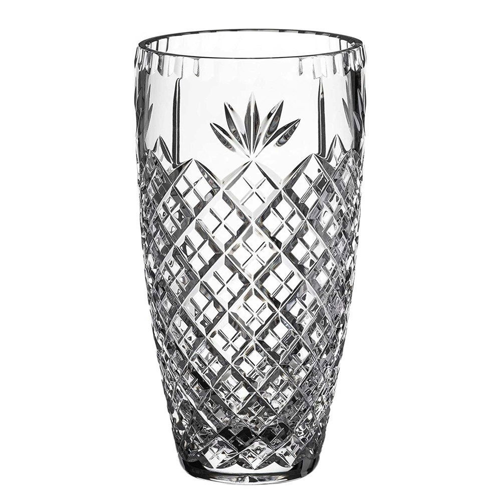 Diamante Crystal Barrel Vase with Blank Engraving Panel - 18.5cm