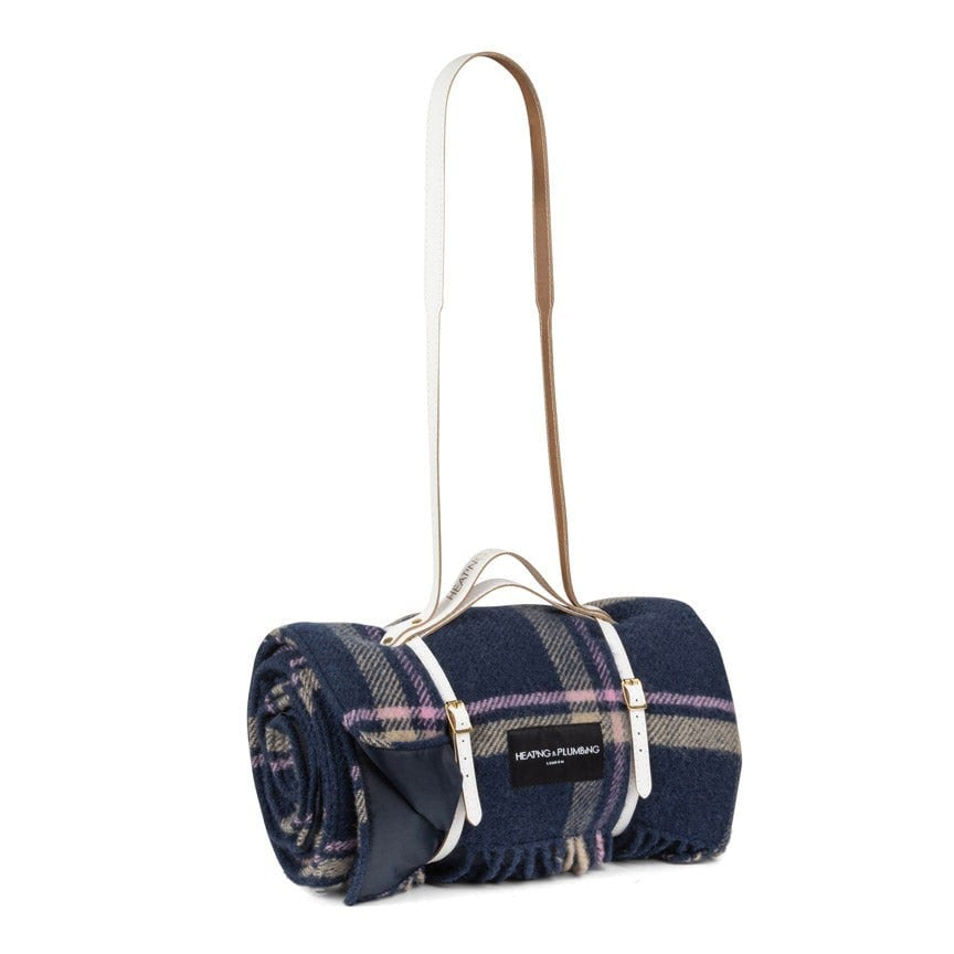 Heating & Plumbing London Pure New Wool Picnic Blanket - Checkmate - Navy