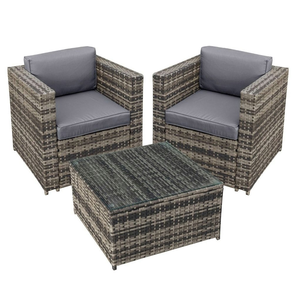 Oseasons Malta Rattan 2 Seat Tea for Two Set in Walnut Grey