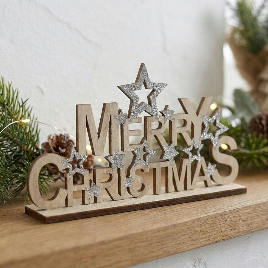 Garden Greatness Merry Christmas Wooden Plaque With Stars