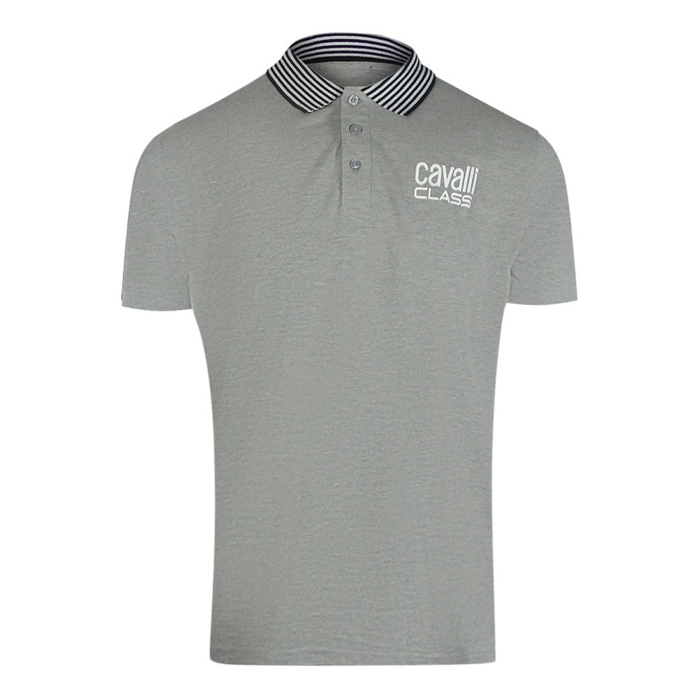 Cavalli Class Striped Collar Grey Polo Shirt
