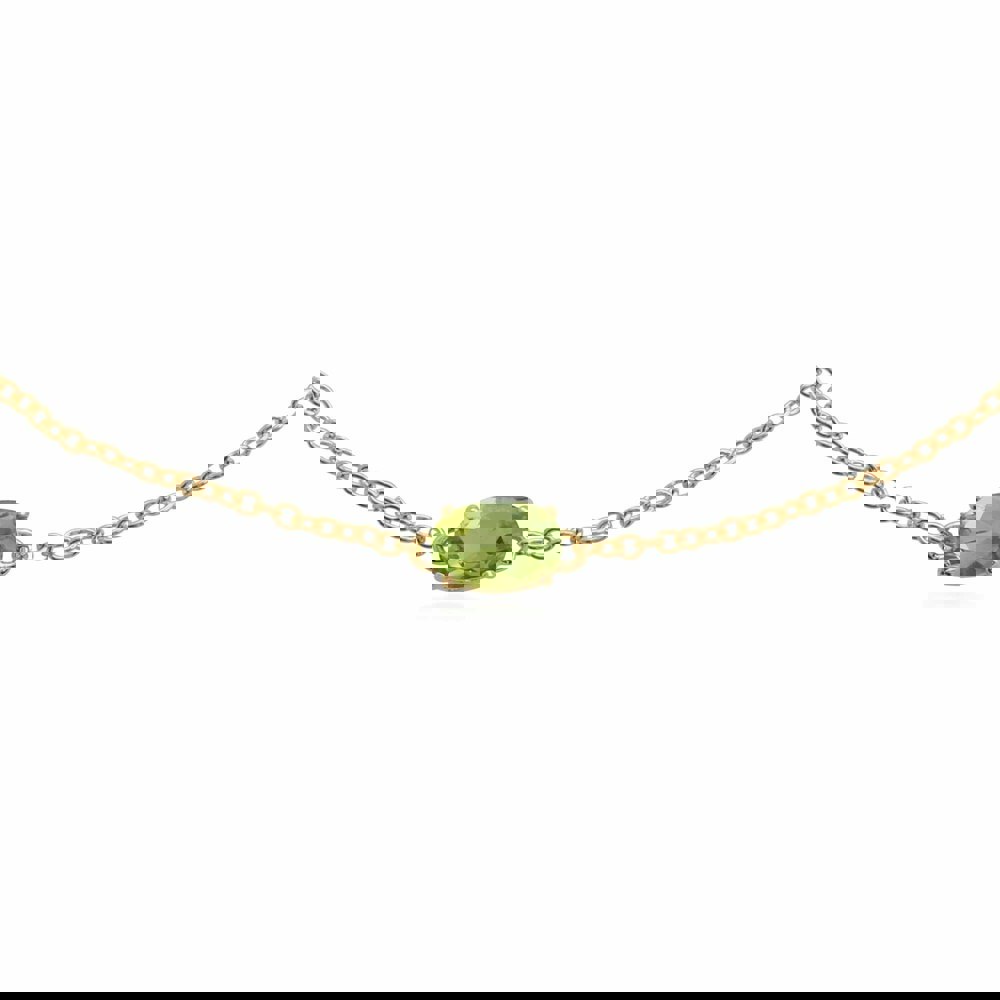 135L0220109 Classic Oval Peridot Single Stone Bracelet in 9ct Yellow Gold 2