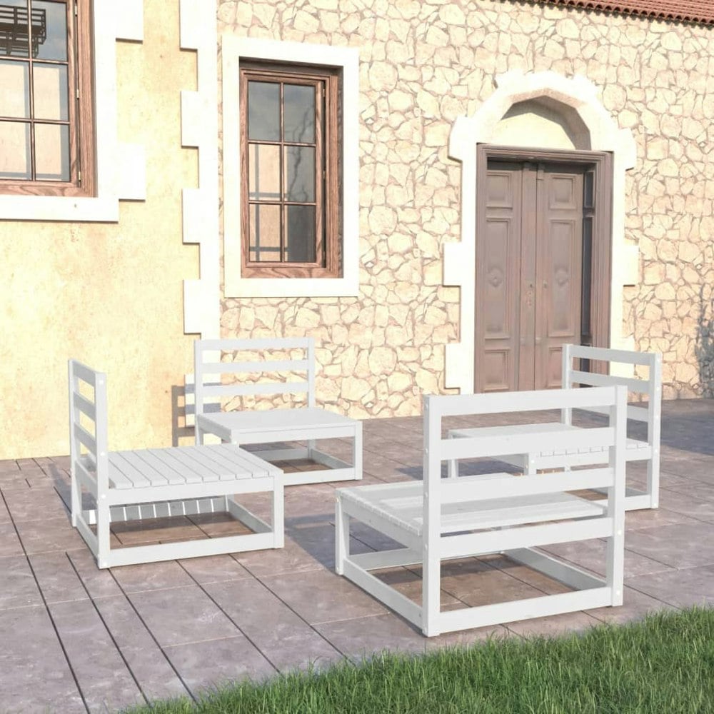 Berkfield 4 Piece Garden Lounge Set White Solid Wood Pine