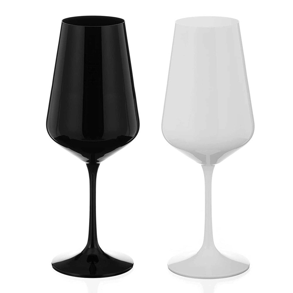 Diamante Black and White Crystal Wine Glasses - Set of 2