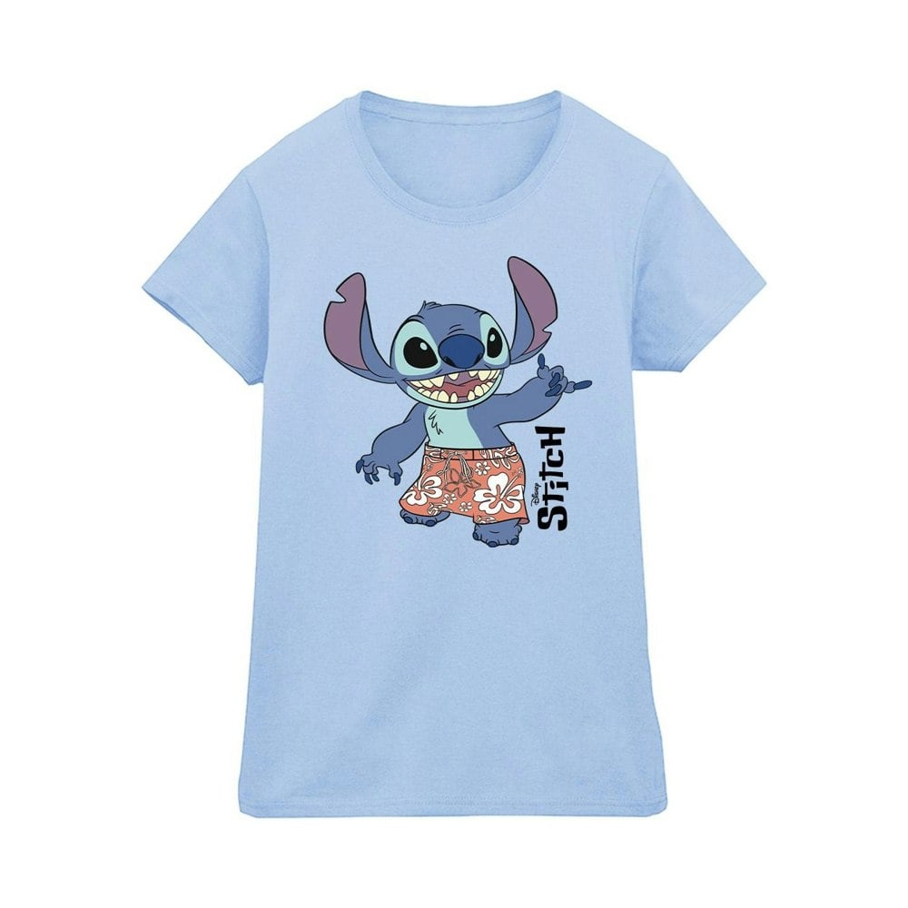 Disney Womens/Ladies Lilo & Stitch Bermuda Shorts Cotton T-Shirt - Baby Blue