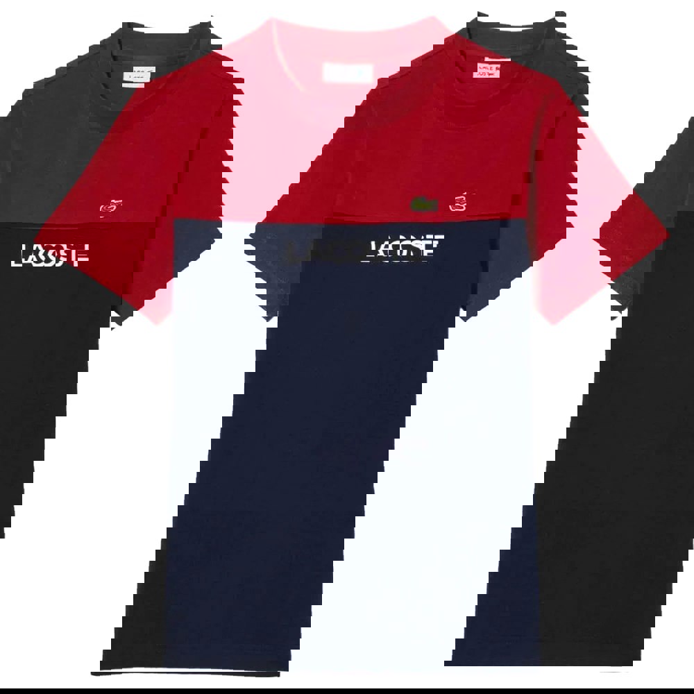 Lacoste Childrens/Kids Colour Block Organic Cotton Jersey T-Shirt - Bordeaux/Navy