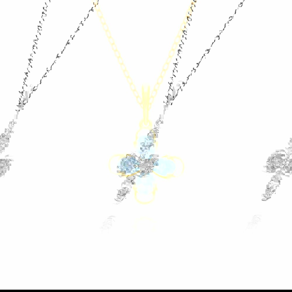 Gemondo Floral Topaz & Diamond Pendant Necklace in 9ct Yellow Gold