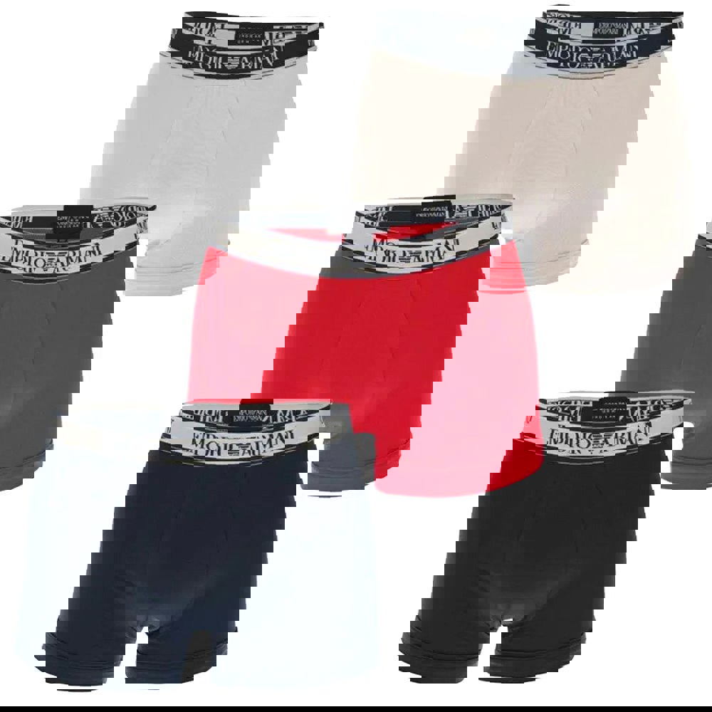 Emporio Armani Mens Boxer Shorts (Pack of 3) - White/Red/Black