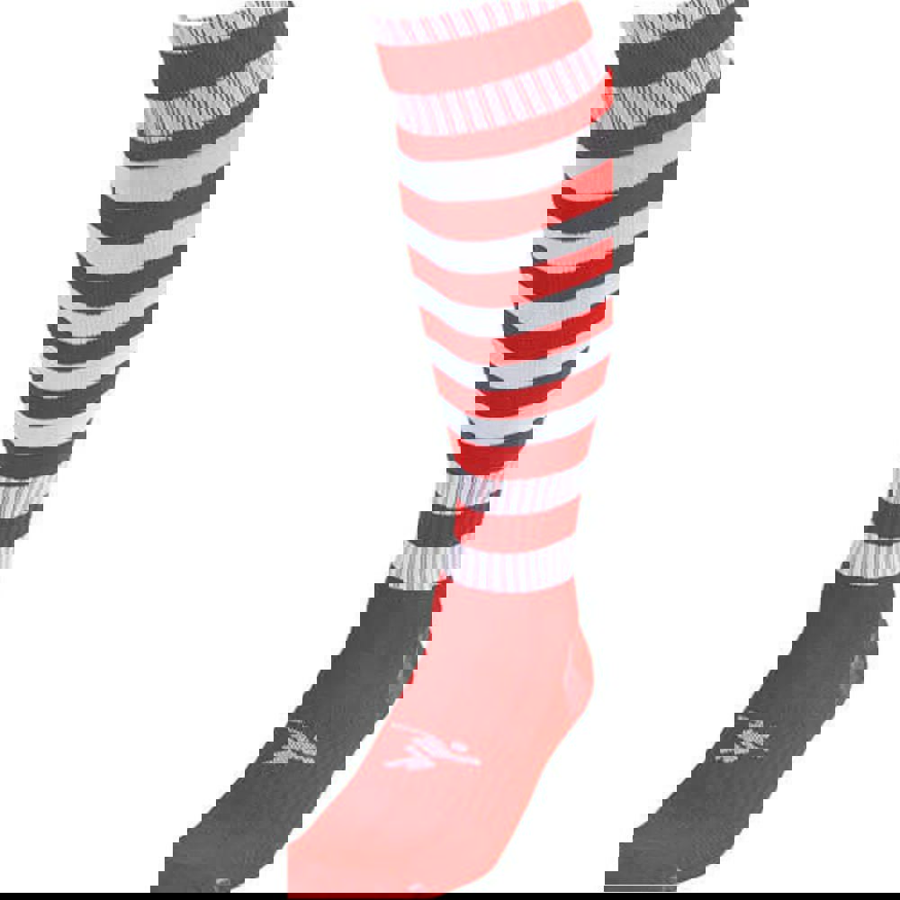 JUNIOR Size 3-6 Hooped Stripe Football Socks - RED/WHITE Contoured Ankle