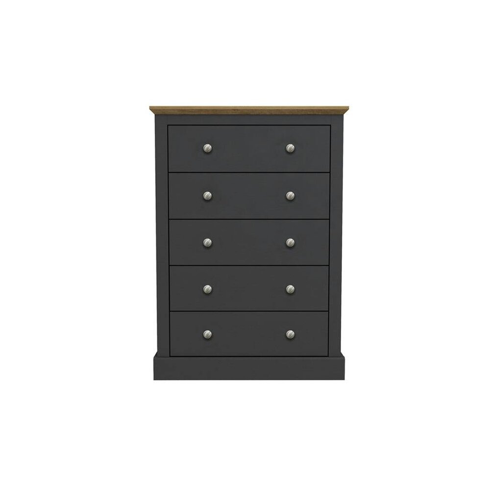 Wyld Haus Ardee Dark Grey and Natural Oak Wooden 5 Drawer Storage Chest