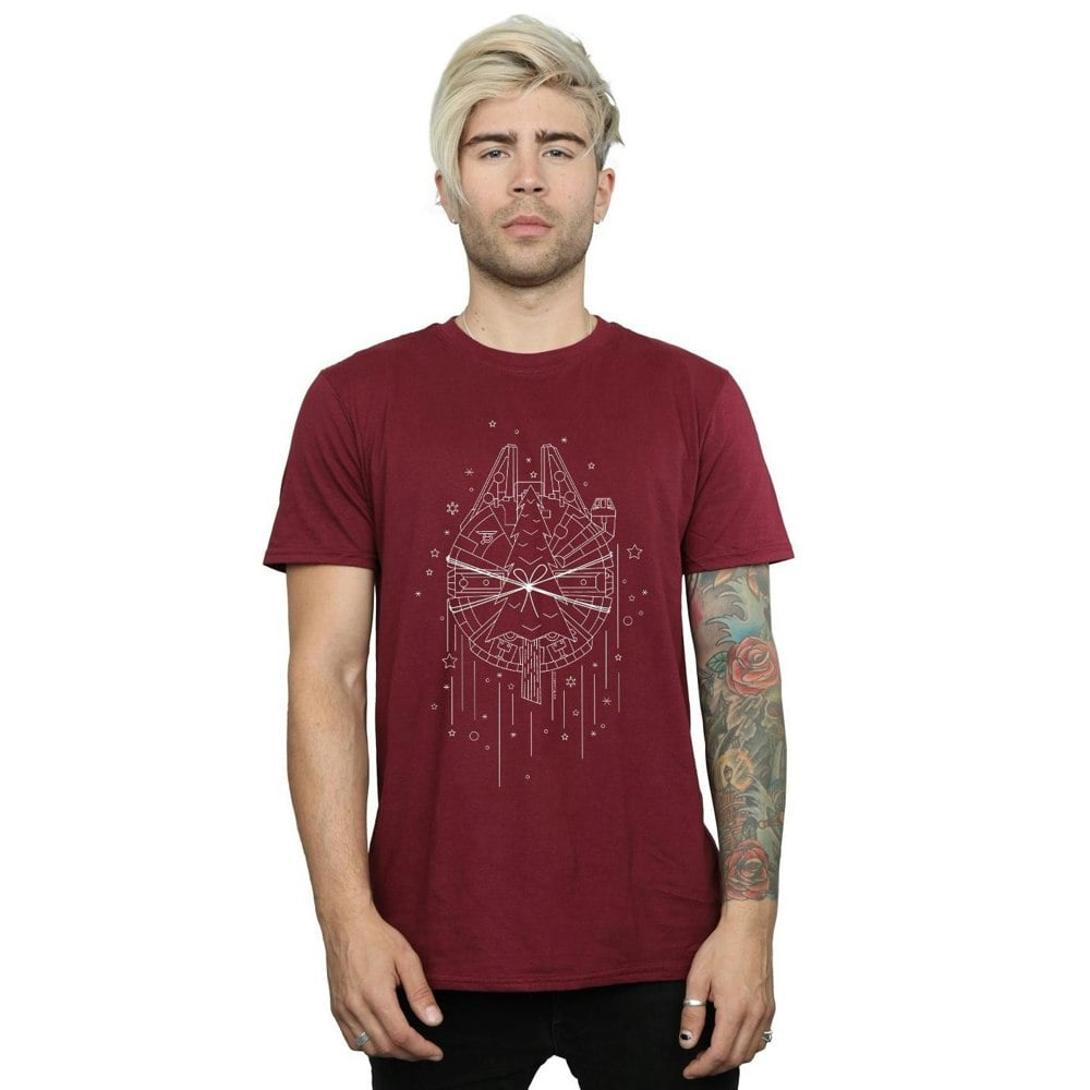 Star Wars Mens Millennium Falcon Christmas Tree Delivery T-Shirt - Burgundy