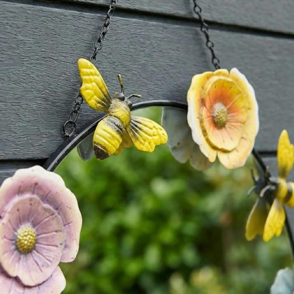 Garden Greatness Hanging Floral Bumble Bee Garden Mirror