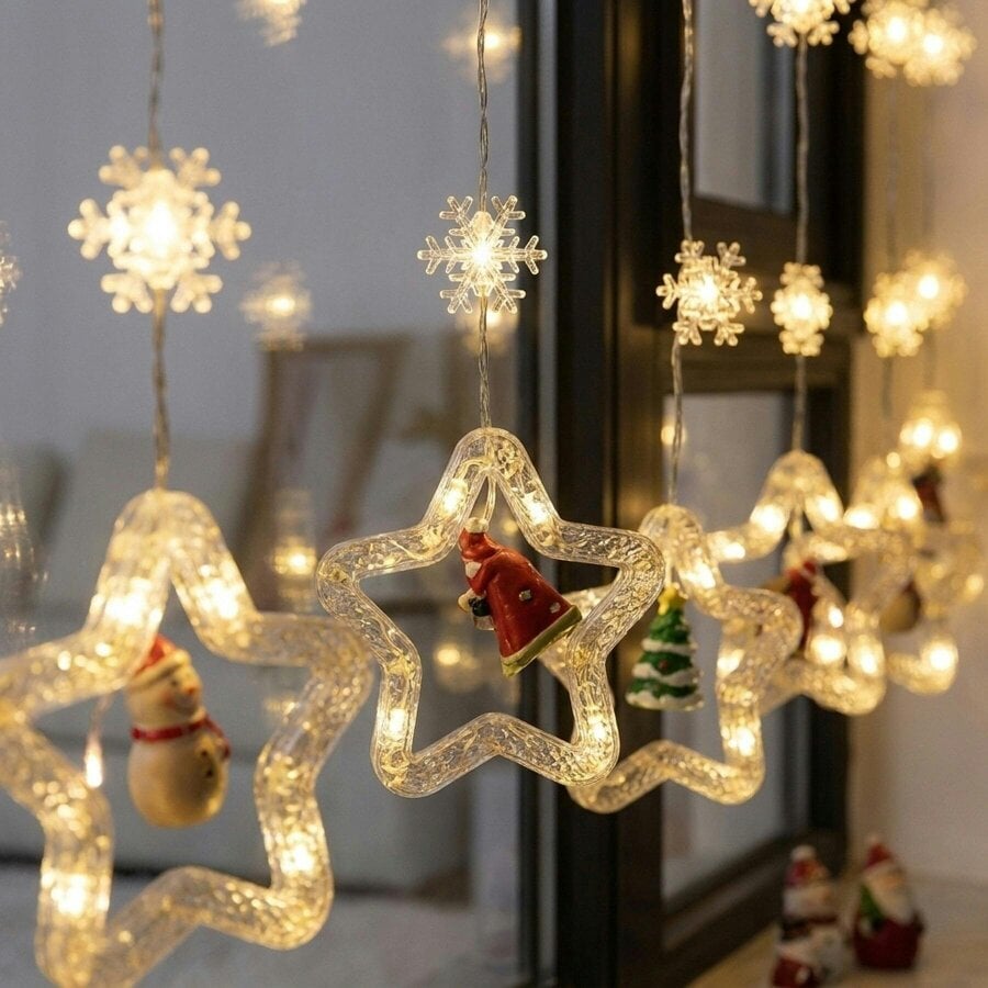 Garden Greatness Twinkling Star Christmas Curtain Lights