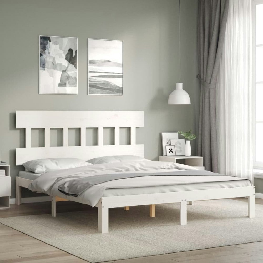 Berkfield Bed Frame with Headboard White 160x200 cm Solid Wood
