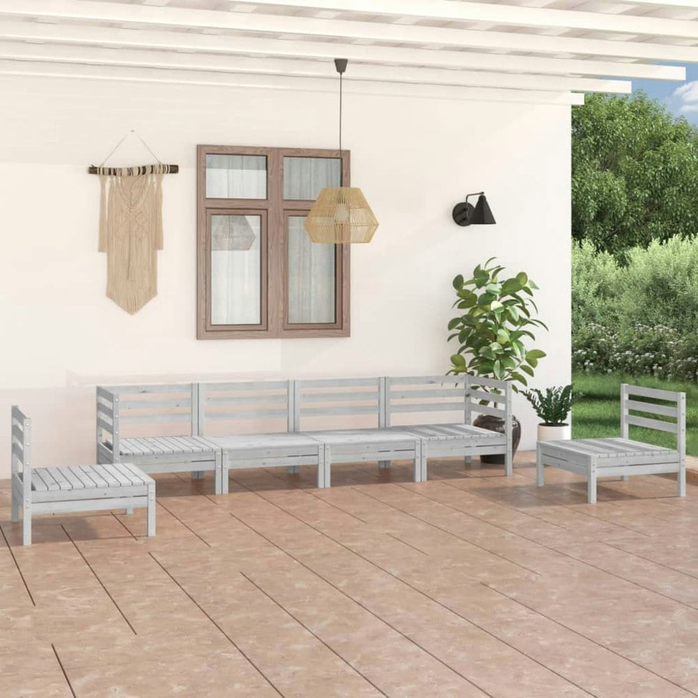 Berkfield 6 Piece Garden Lounge Set White Solid Pinewood