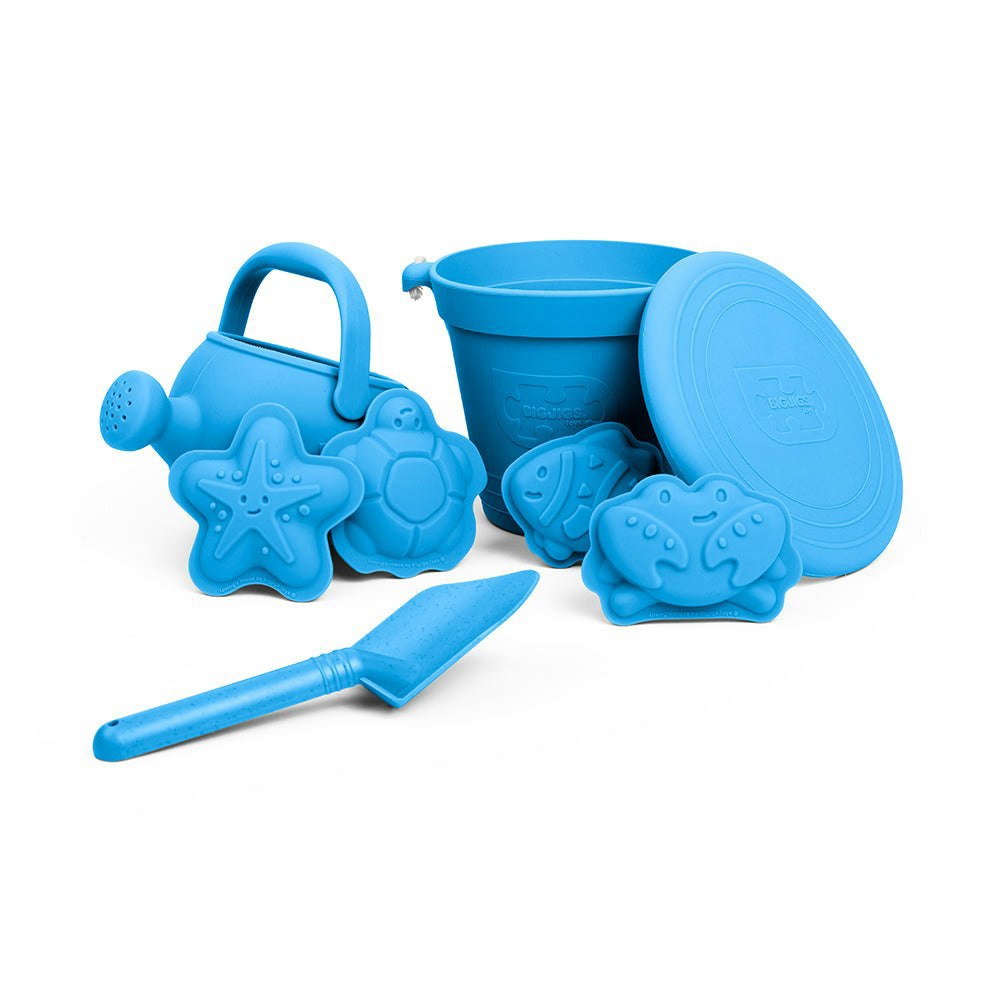 Bigjigs Toys 5 Piece Silicone Beach Toy Bundle, Sand Toys - Ocean Blue