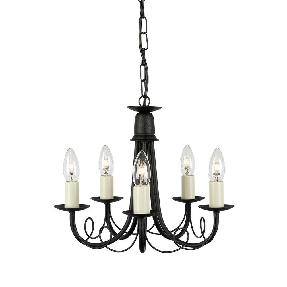 5 Bulb Chandelier Hanging Pendant LIght Black LED E14 60W Bulb Loops