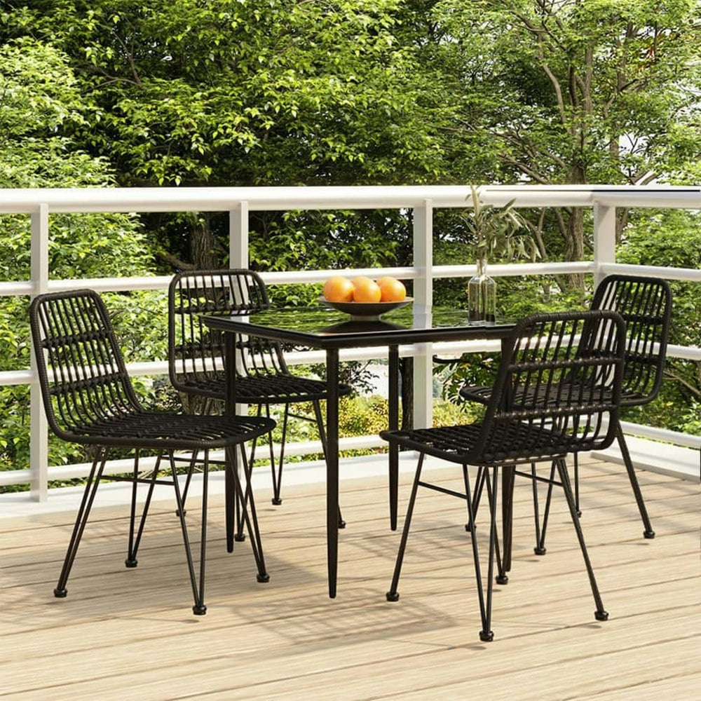 Berkfield 5 Piece Garden Dining Set Black Poly Rattan