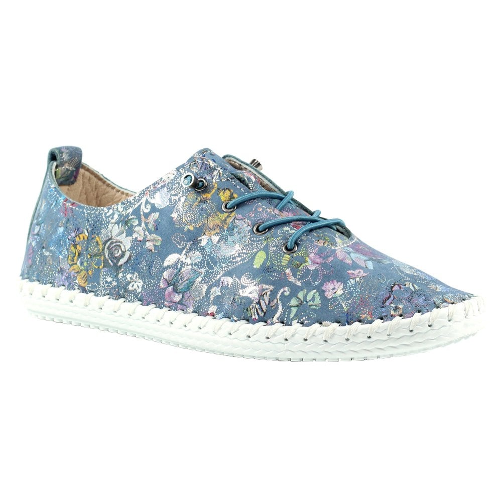 Lunar Womens/Ladies Exbury Floral Leather Plimsolls - Blue