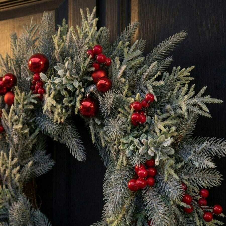 Garden Greatness Frosted Greenery Red Berries Christmas Wreath