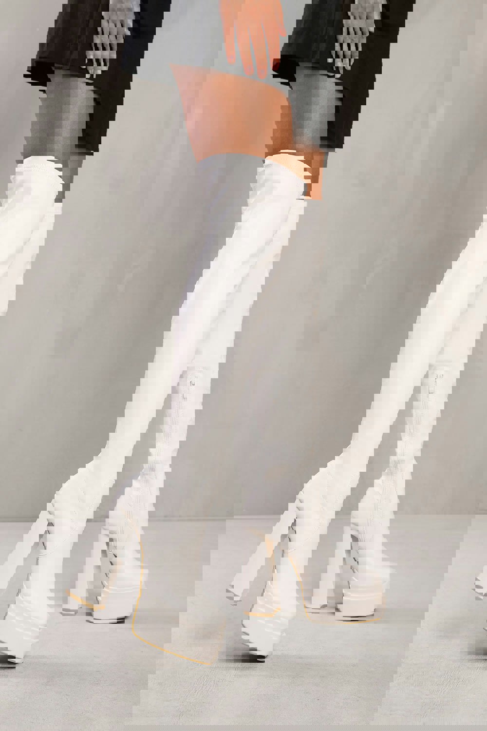 Where's That From Elsie Over Knee Block Heel Platform Boot in White