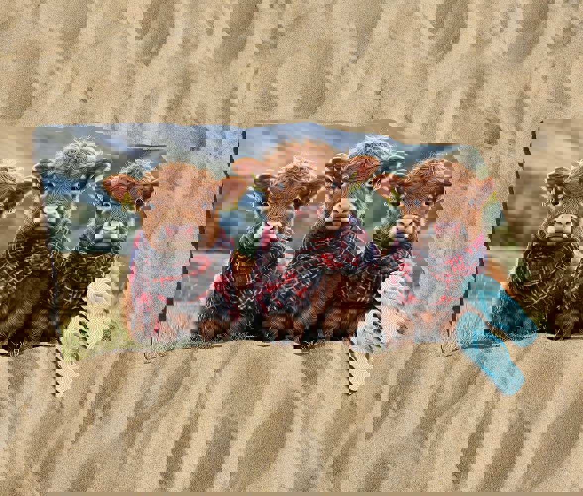 Warren Reed Trio Of Baby Highland Cows Beach Towel