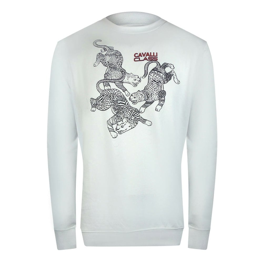 Cavalli Class Paisley Leopard Design Off White Sweatshirt