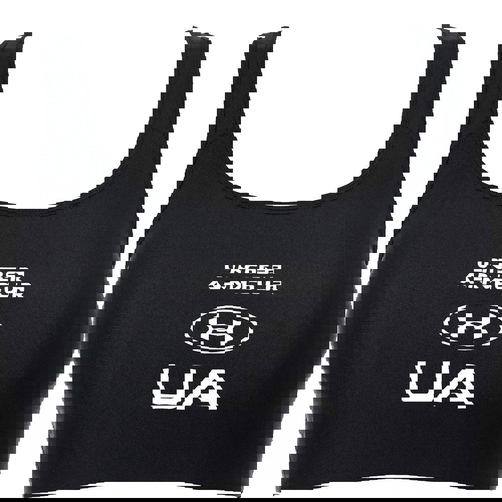 Under Armour Women's Training Heatgear Crossback Graphic Mid Support Sports Bra in Black