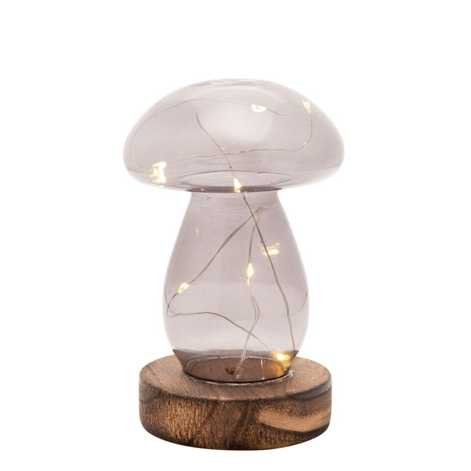 Hestia Grey Glass Mushroom with LED Lights - Medium