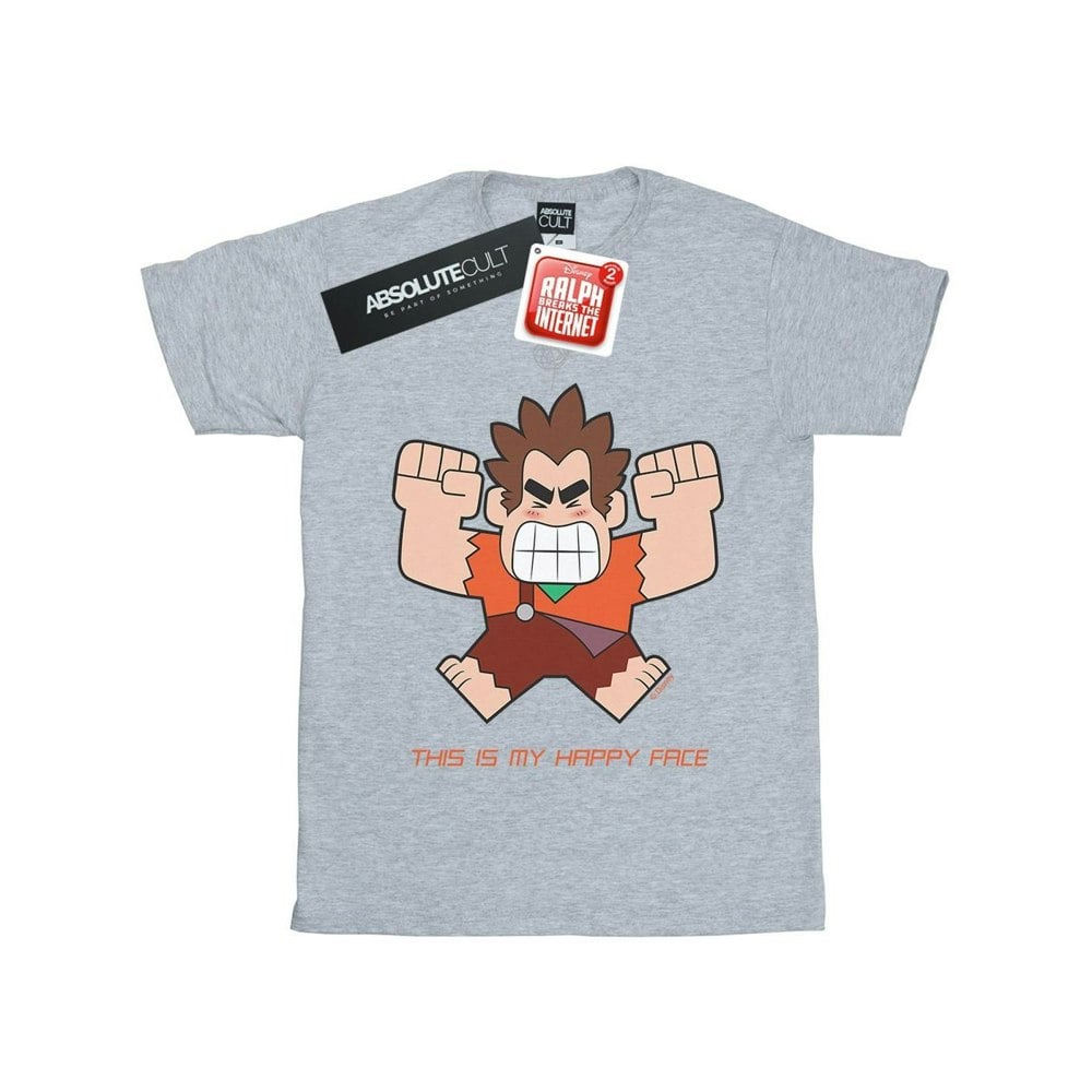 Disney Mens Wreck It Ralph Happy Face T-Shirt - Sports Grey