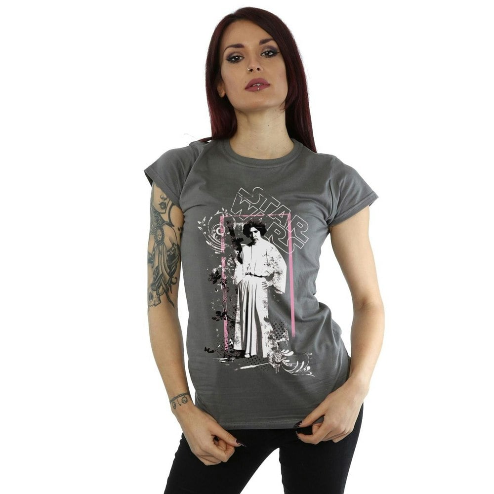 Star Wars Womens/Ladies Princess Leia Distressed Cotton T-Shirt - Charcoal
