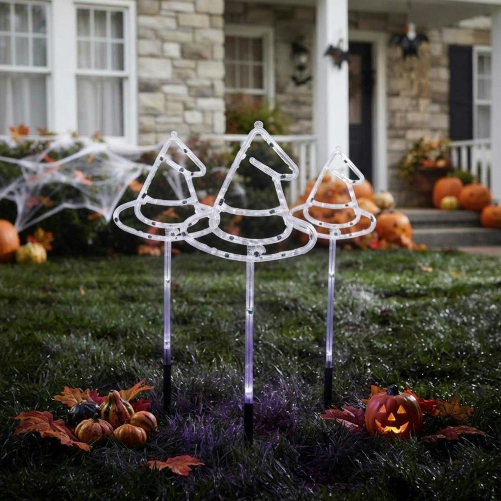 Garden Greatness 3 Pack Light Up Witch Hat Halloween Stakes