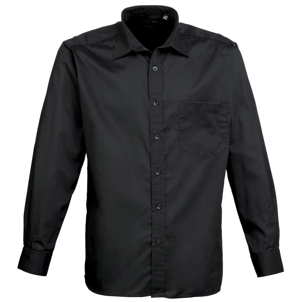 Premier Mens Premier Poplin Long-Sleeved Formal Shirt - Black - Black - 65% Polyester/35% Cotton