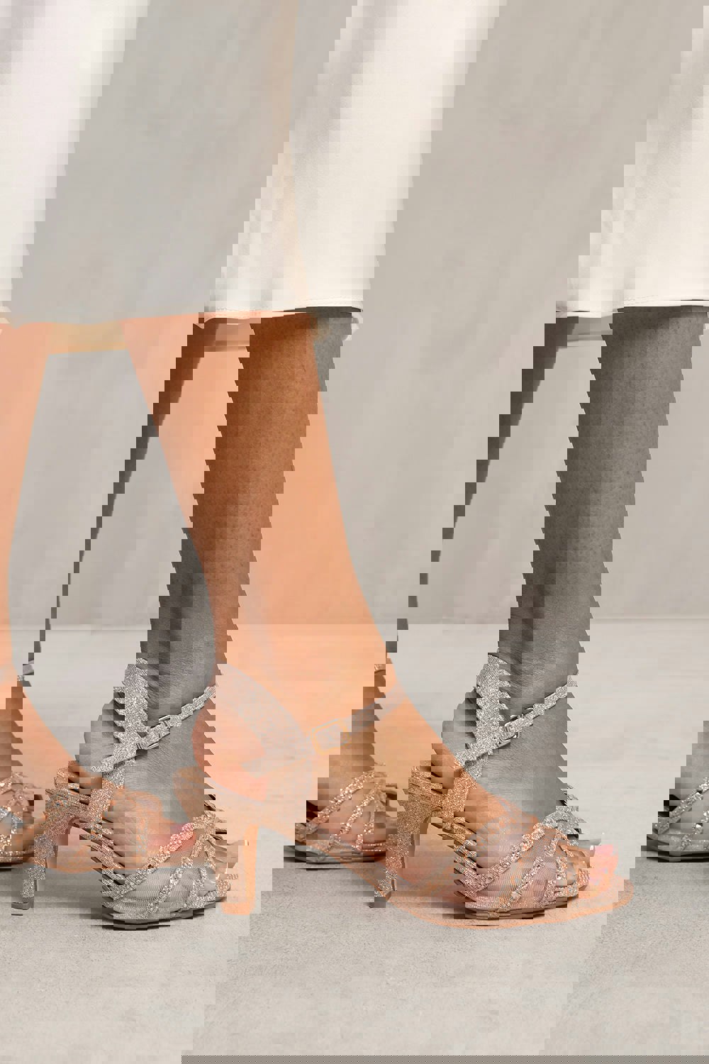 Where's That From Frida Diamante Mesh Strappy Heel in Rose Gold Glitter