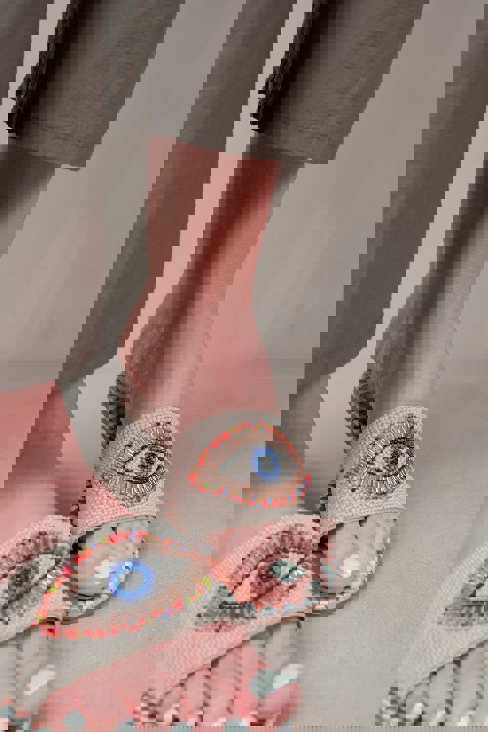 Where's That From Cleanse Flat Sandals With Beaded Eye Detailing in Beige