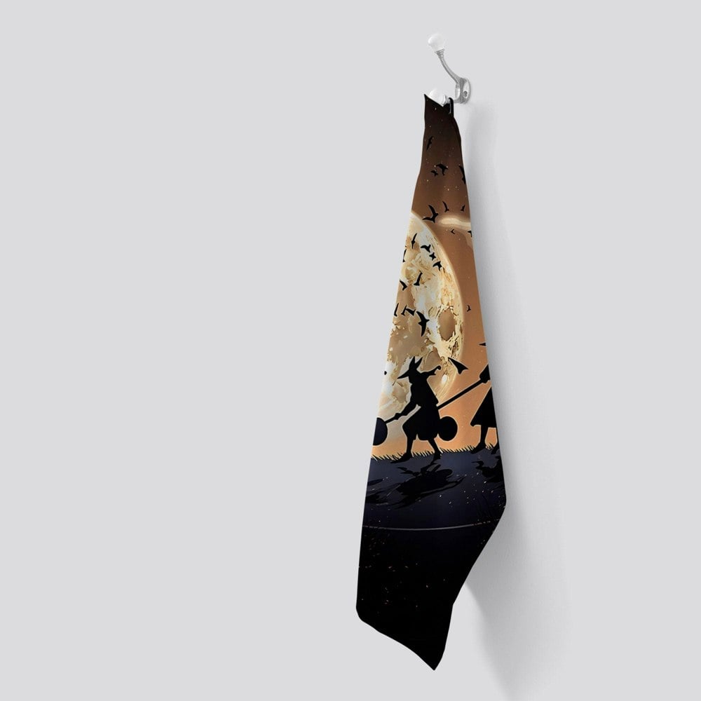 Warren Reed A Group Of Witches Riding Broomsticks Through The Night Tea Towel