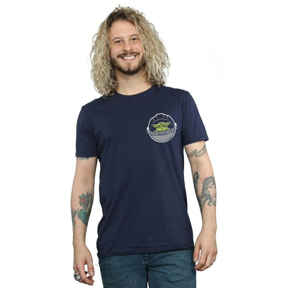 Star Wars Mens The Mandalorian The Child Drawn Breast Print T-Shirt - Navy Blue