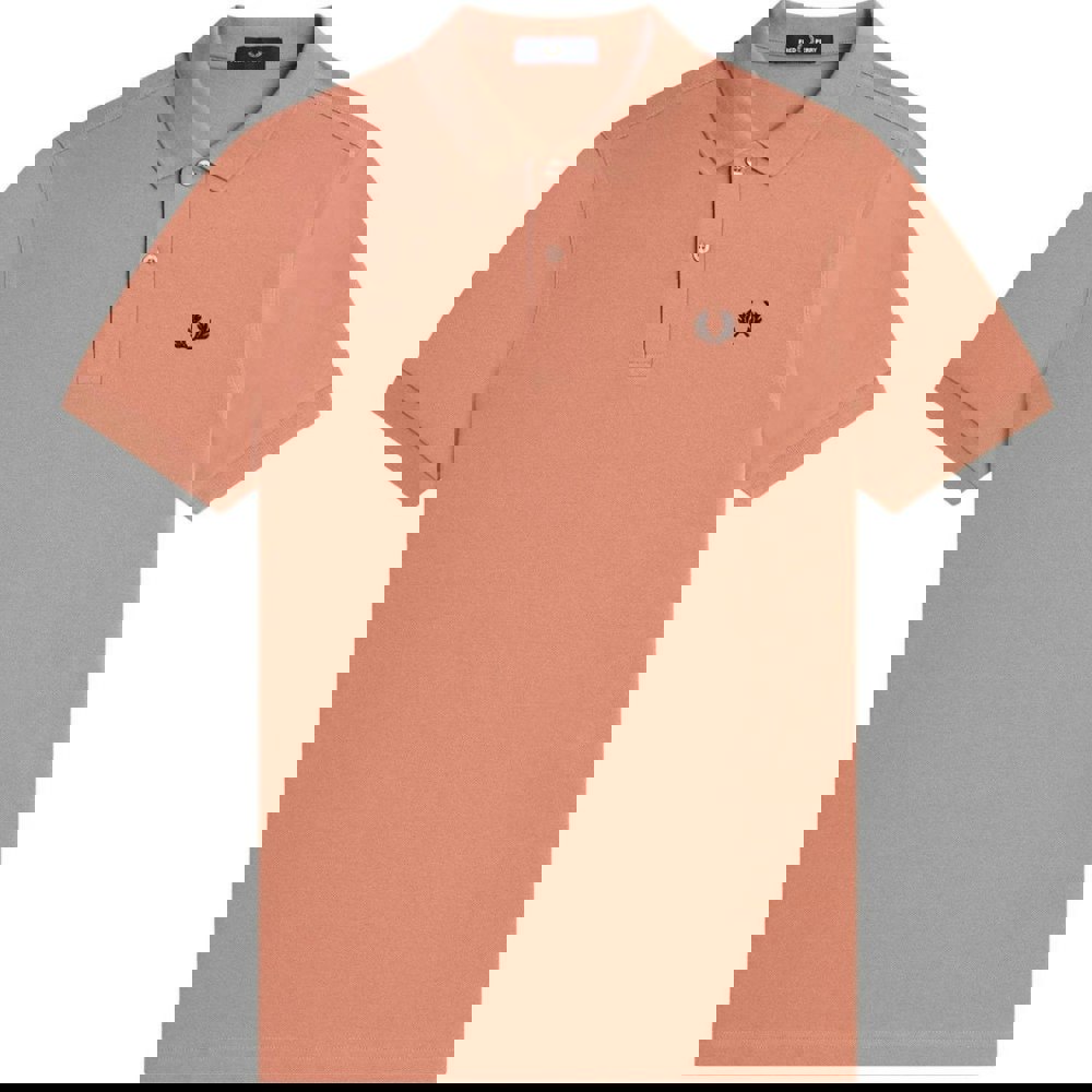 Fred Perry Black Twin Tipped Collar Rust Pink Polo Shirt XS