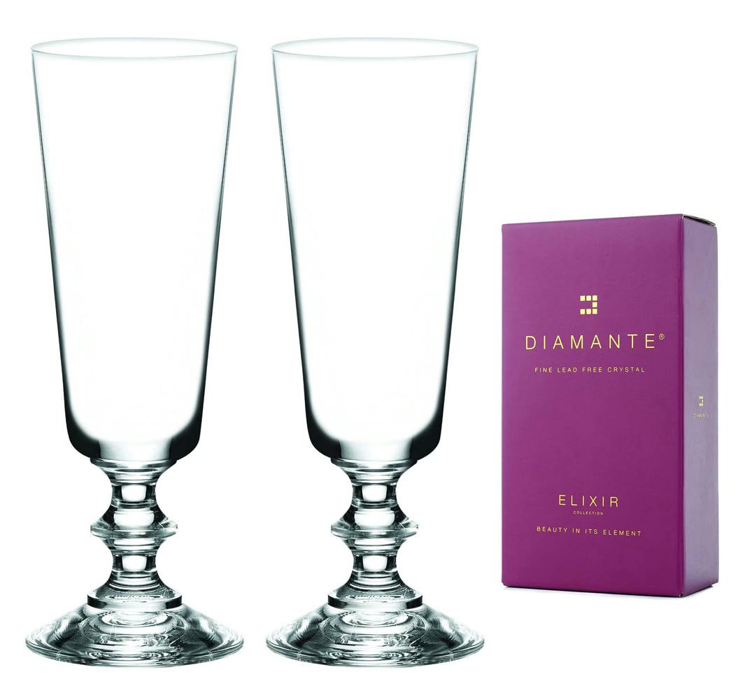 Crystal Champagne Flute  Pair 'Elizabeth' Lead Free Crystal | Set of 2