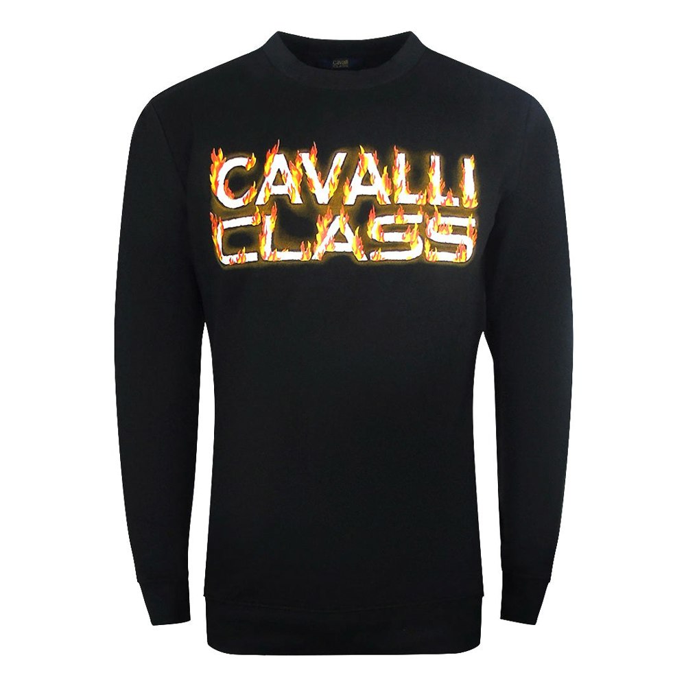 Cavalli Class Fire Logo Design Black Sweatshirt L