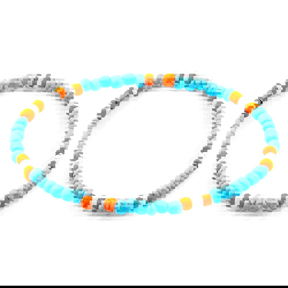 Anchor & Crew Turquoise - Orange Oscar Silver and Glass SKINNY Bracelet