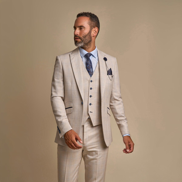 House of Cavani Caridi Short Check Three Piece Suit - Beige