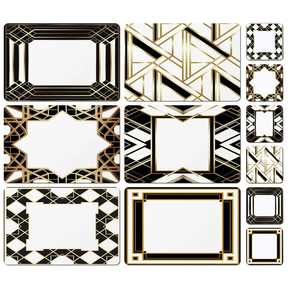 Benjamin Tate Design Art Deco in Black & Gold Collection (Placemat & Coaster Set)