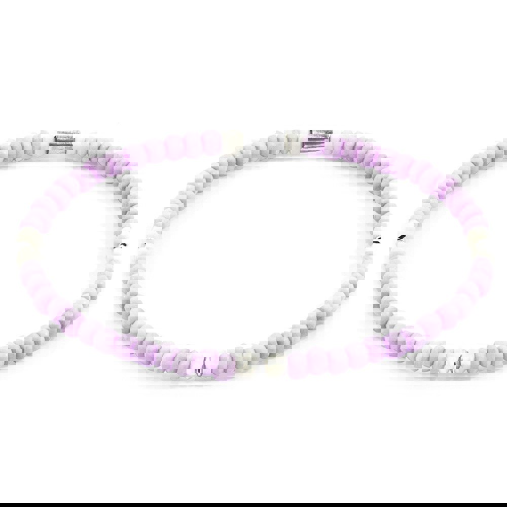 Anchor & Crew Pastel Pink - Off White Evelyn Silver and Glass SKINNY Bracelet